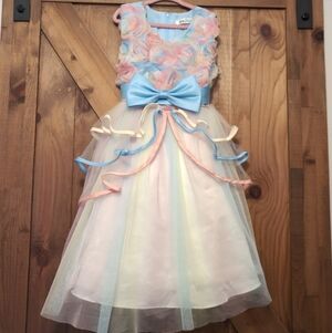 Pastel Floral Dress with Blue Bow